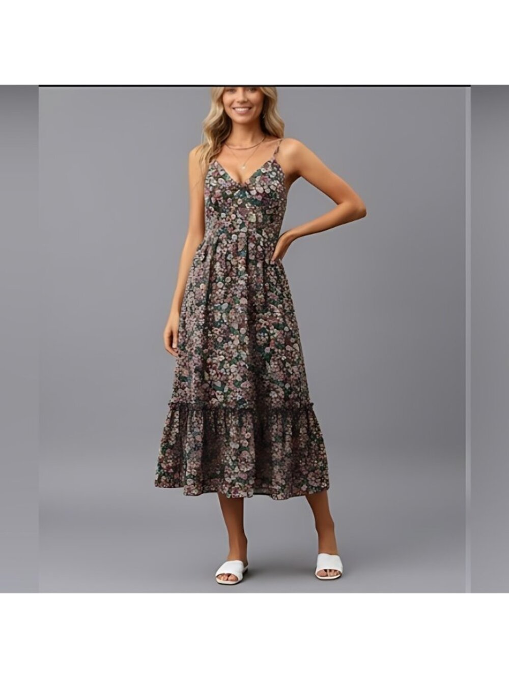 LAST ONE 🔥 Boho Ditsy Floral Print Split Thigh Cami Dress